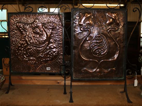2 Art Nouveau copper fire screens